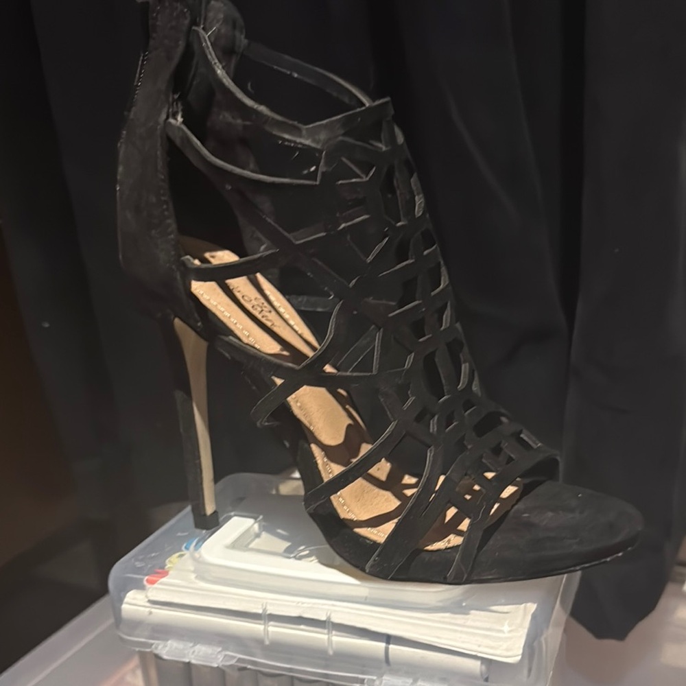 Sophisticated Black Gladiator Heels with Cage Design